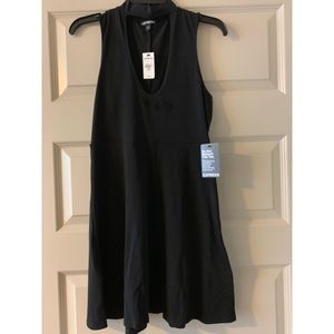 Express black Choker-Neck Skater Dress with cutout